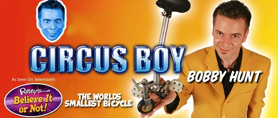 Circus Boy on the world's smallest bicycle, from Ripley's Believe It or Not
